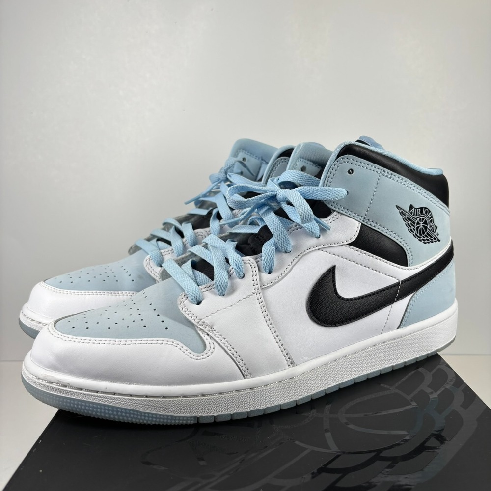 Nike‎ Air Jordan 1 Mid SE Men's US 13 White/Ice Blue/Black Sneakers DV1308-104